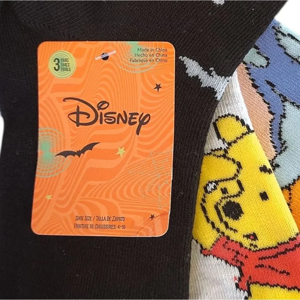 Disney Winnie The Pooh Halloween 3 Pack Crew Socks‎ NWT